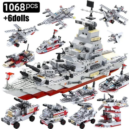 Compatible with Lego Military Warship Battle Cruise Building Blocks Tank Aircraft Model Toy Construction Bricks Toy Gift for Boy