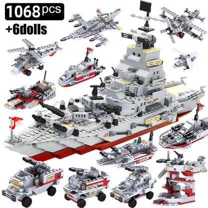 Navy War Chariot Ship Army Boat Plane Model Warships Building Blocks Compatible With Lego  Construction Set for Boys Bricks Toys