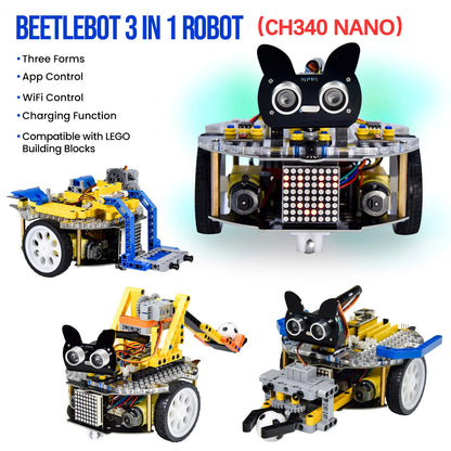 Keyestudio 3 in 1 Beetlebot Robot Car for Arduino(Raspberry Pi Pico/ESP32) STEM Education DIY Kit Compatible with LEGO+Projects