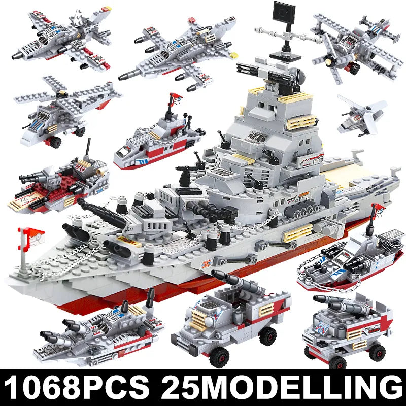 Navy War Chariot Ship Army Boat Plane Model Warships Building Blocks Compatible With Lego  Construction Set for Boys Bricks Toys